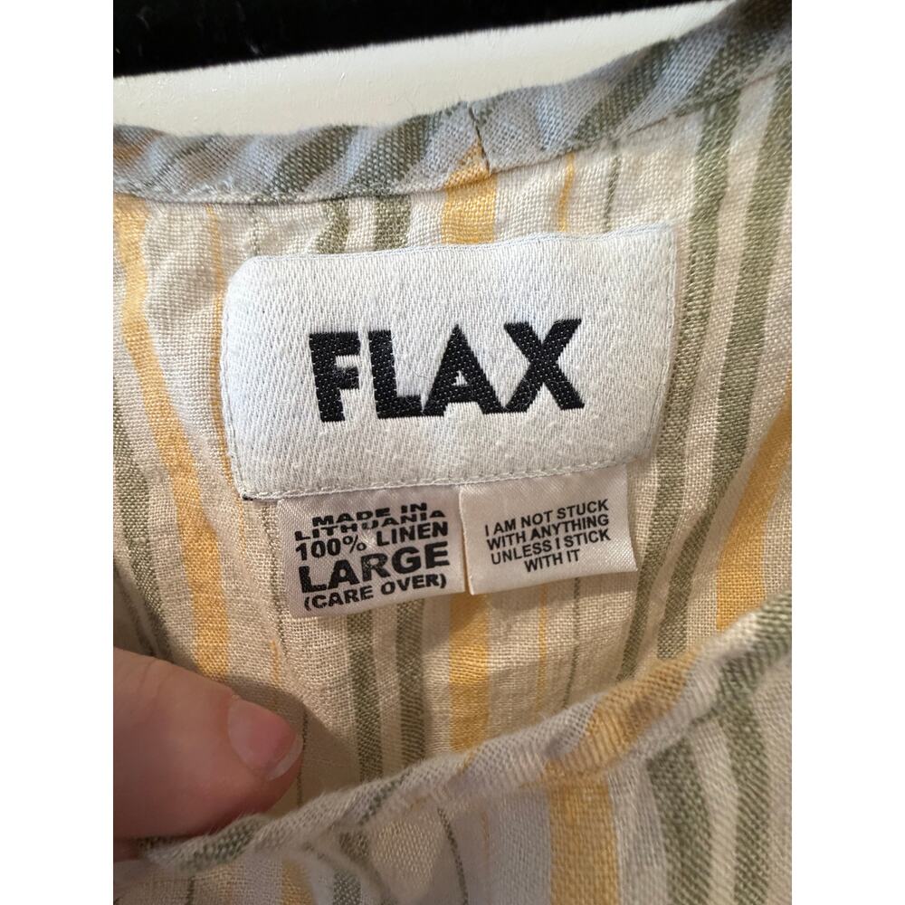 Flax 100% Linen Cropped Tank Top Cream w/ Yellow and Green Stripes Womens Large - Picture 2 of 3